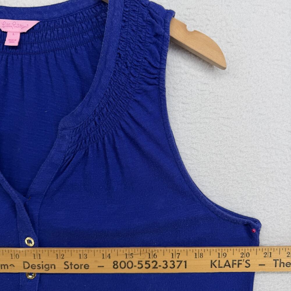 LILLY PULITZER Dress L Essie Tank Mini Smocked Popover Cotton Modal Blue - Picture 10 of 12